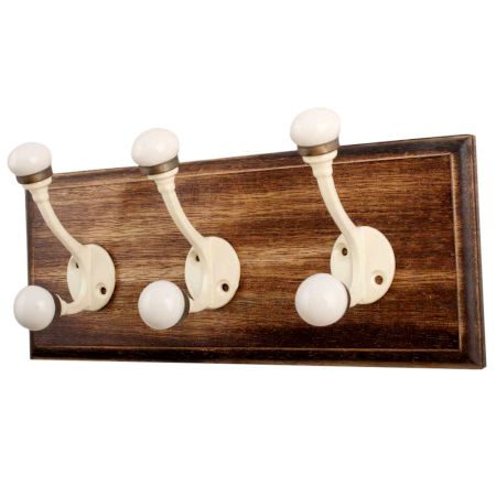 Cream Double Loop Ceramic Iron Wooden Hooks